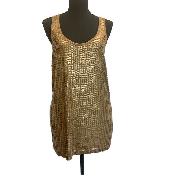 MICHAEL Michael Kors brown bronze sequin tank top camisole blouse Sz M sparkly - Picture 2 of 11